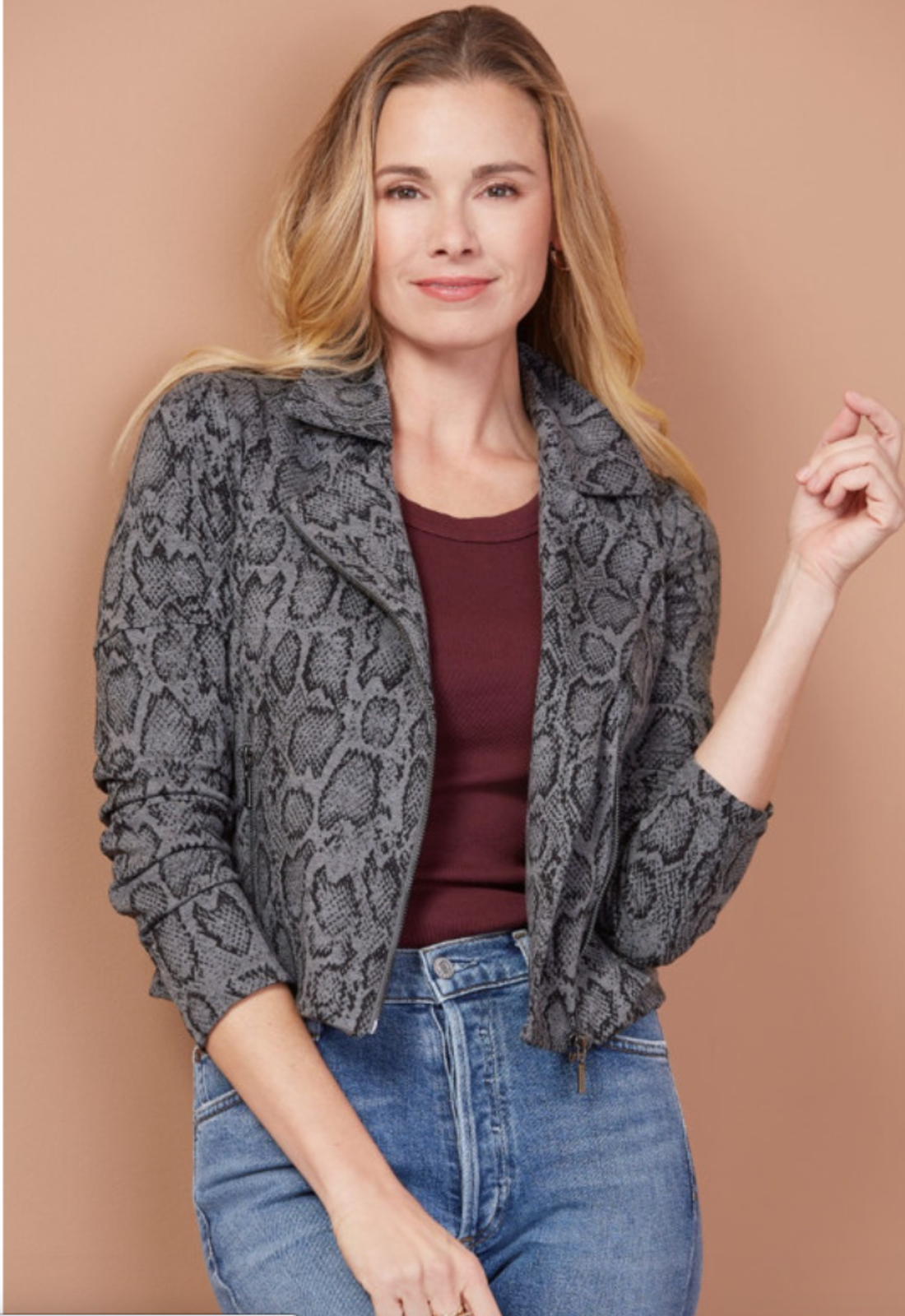 Evereve Nwt Lemon Tart Animal Print Stretch Moto Blazer Jacket // S